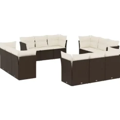 MAISON EXCLUSIVE - Salon de jardin avec coussins 12 pcs marron résine tressée