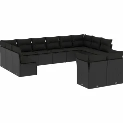 MAISON EXCLUSIVE - Salon de jardin 12 pcs avec coussins noir résine tressée