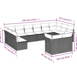 MAISON EXCLUSIVE - Salon de jardin 12 pcs avec coussins noir résine tressée