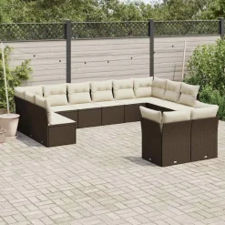 MAISON EXCLUSIVE - Salon de jardin avec coussins 12 pcs marron résine tressée