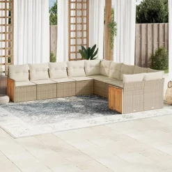 MAISON EXCLUSIVE - Salon de jardin avec coussins 10 pcs beige résine tressée