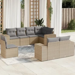 MAISON EXCLUSIVE - Salon de jardin avec coussins 8 pcs beige résine tressée