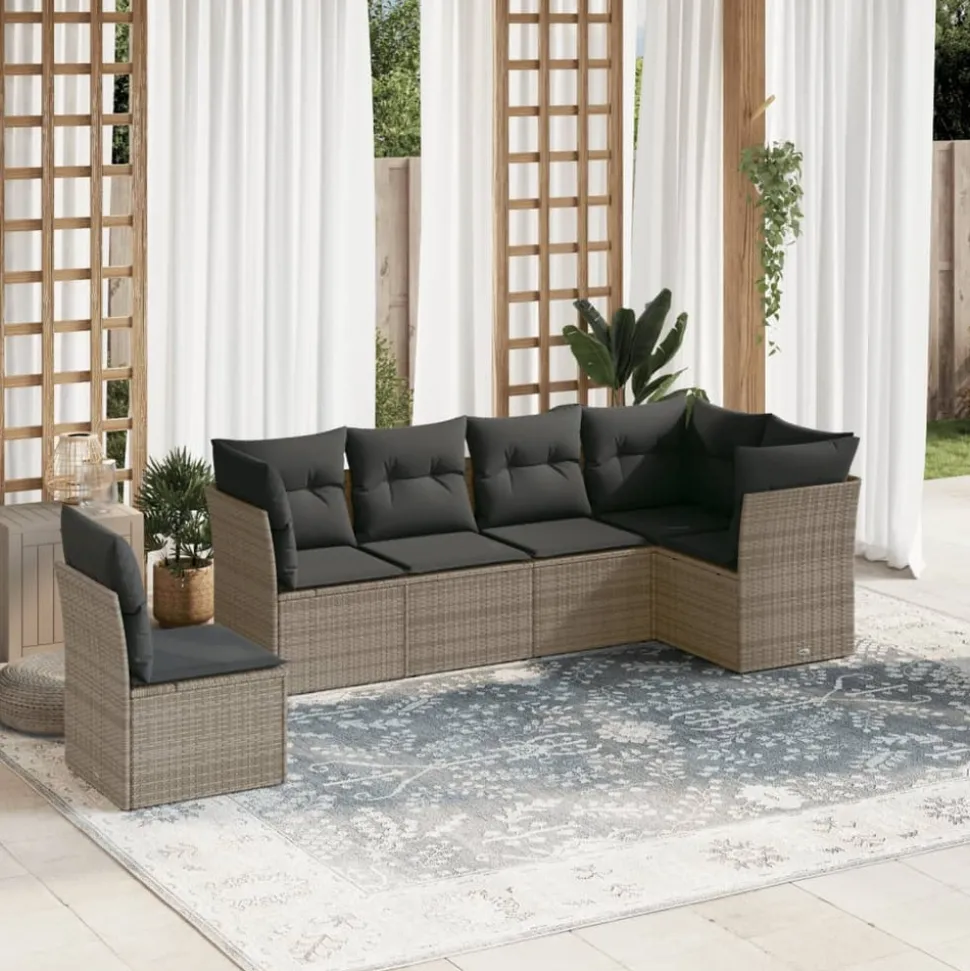 MAISON EXCLUSIVE - Salon de jardin 6 pcs avec coussins gris résine tressée