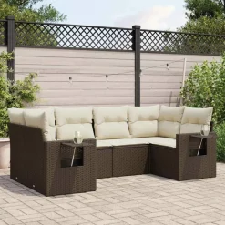 MAISON EXCLUSIVE - Salon de jardin avec coussins 6 pcs marron résine tressée