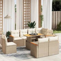 MAISON EXCLUSIVE - Salon de jardin avec coussins 9 pcs beige résine tressée