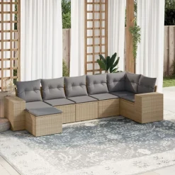 MAISON EXCLUSIVE - Salon de jardin avec coussins 7 pcs beige résine tressée