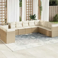 MAISON EXCLUSIVE - Salon de jardin avec coussins 10 pcs beige résine tressée