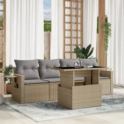 MAISON EXCLUSIVE - Salon de jardin avec coussins 5 pcs beige résine tressée
