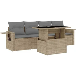 MAISON EXCLUSIVE - Salon de jardin avec coussins 5 pcs beige résine tressée