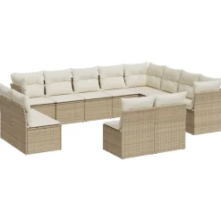 MAISON EXCLUSIVE - Salon de jardin avec coussins 12 pcs beige résine tressée