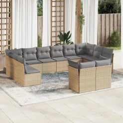 MAISON EXCLUSIVE - Salon de jardin avec coussins 12 pcs beige résine tressée
