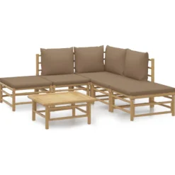 MAISON EXCLUSIVE - Salon de jardin 6 pcs avec coussins taupe bambou