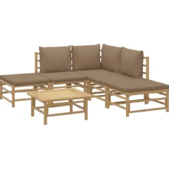 MAISON EXCLUSIVE - Salon de jardin 6 pcs avec coussins taupe bambou