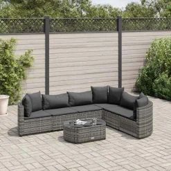 MAISON EXCLUSIVE - Salon de jardin avec coussins 7 pcs gris résine tressée
