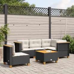 MAISON EXCLUSIVE - Salon de jardin 6 pcs avec coussins noir résine tressée