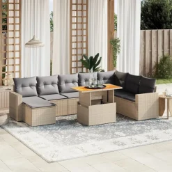 MAISON EXCLUSIVE - Salon de jardin avec coussins 9 pcs beige résine tressée
