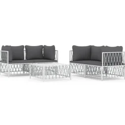 MAISON EXCLUSIVE - Salon de jardin avec coussins 5 pcs blanc acier