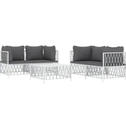 MAISON EXCLUSIVE - Salon de jardin avec coussins 5 pcs blanc acier