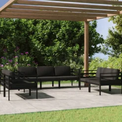 MAISON EXCLUSIVE - Salon de jardin 7 pcs avec coussins aluminium anthracite