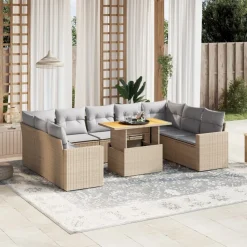 MAISON EXCLUSIVE - Salon de jardin avec coussins 10 pcs beige résine tressée