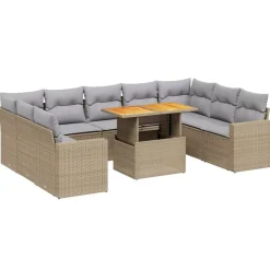 MAISON EXCLUSIVE - Salon de jardin avec coussins 10 pcs beige résine tressée