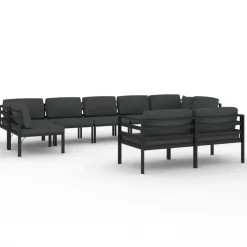 MAISON EXCLUSIVE - Salon de jardin 9 pcs avec coussins aluminium anthracite