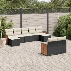 MAISON EXCLUSIVE - Salon de jardin 9 pcs avec coussins noir résine tressée