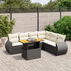 MAISON EXCLUSIVE - Salon de jardin 7 pcs avec coussins noir résine tressée