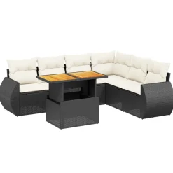 MAISON EXCLUSIVE - Salon de jardin 7 pcs avec coussins noir résine tressée