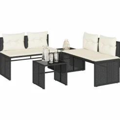 MAISON EXCLUSIVE - Salon de jardin 4 pcs avec coussins noir résine tressée