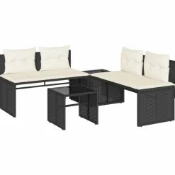 MAISON EXCLUSIVE - Salon de jardin 4 pcs avec coussins noir résine tressée