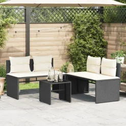 MAISON EXCLUSIVE - Salon de jardin 4 pcs avec coussins noir résine tressée