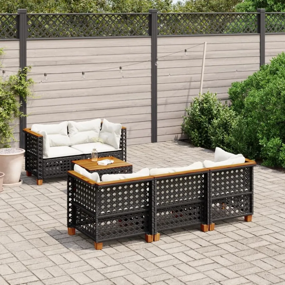MAISON EXCLUSIVE - Salon de jardin 6 pcs avec coussins noir résine tressée