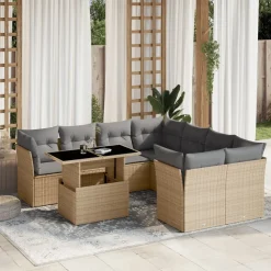 MAISON EXCLUSIVE - Salon de jardin avec coussins 9 pcs beige résine tressée