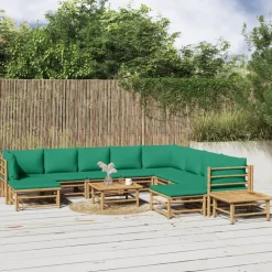 MAISON EXCLUSIVE - Salon de jardin 12 pcs avec coussins vert bambou