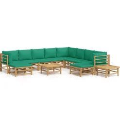 MAISON EXCLUSIVE - Salon de jardin 12 pcs avec coussins vert bambou