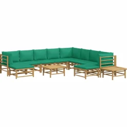 MAISON EXCLUSIVE - Salon de jardin 12 pcs avec coussins vert bambou