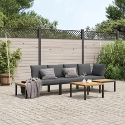 MAISON EXCLUSIVE - Salon de jardin 4 pcs avec coussins noir aluminium