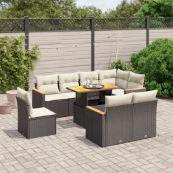 MAISON EXCLUSIVE - Salon de jardin 9 pcs avec coussins noir résine tressée