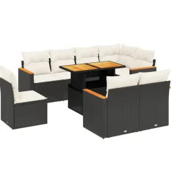 MAISON EXCLUSIVE - Salon de jardin 9 pcs avec coussins noir résine tressée