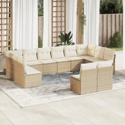 MAISON EXCLUSIVE - Salon de jardin avec coussins 12 pcs beige résine tressée