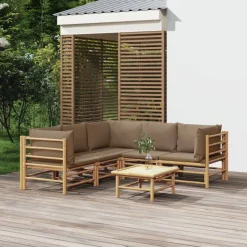 MAISON EXCLUSIVE - Salon de jardin 6 pcs avec coussins taupe bambou