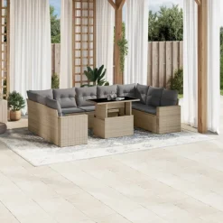 MAISON EXCLUSIVE - Salon de jardin avec coussins 10 pcs beige résine tressée