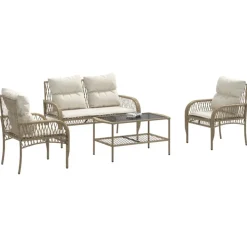 MAISON EXCLUSIVE - Salon de jardin avec coussins 4 pcs beige résine tressée