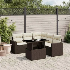 MAISON EXCLUSIVE - Salon de jardin avec coussins 6 pcs marron résine tressée
