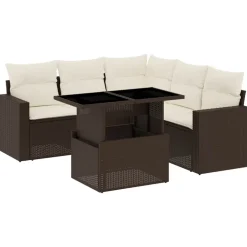MAISON EXCLUSIVE - Salon de jardin avec coussins 6 pcs marron résine tressée