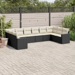 MAISON EXCLUSIVE - Salon de jardin 10 pcs avec coussins noir résine tressée