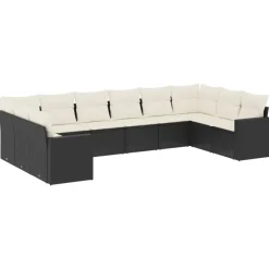 MAISON EXCLUSIVE - Salon de jardin 10 pcs avec coussins noir résine tressée