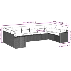 MAISON EXCLUSIVE - Salon de jardin 10 pcs avec coussins noir résine tressée