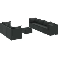 MAISON EXCLUSIVE - Salon de jardin 8 pcs avec coussins noir résine tressée